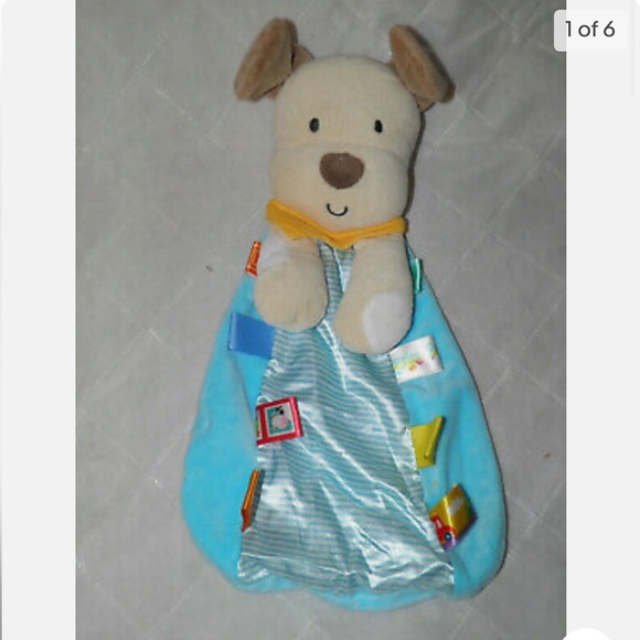 SECURITY Blanket TAGGIES PUPPY DOG Blue Brown Yellow Rattle Lovey Tabs T… - Picture 1 of 7